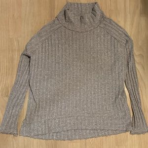 Free People Beige Brown Ribbed Knit Thermal Pullover Oversized Top XS